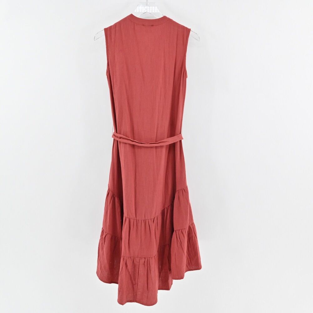 DREW Dress Sz XS Burnt Orange Cotton Tier Ruffle Amber Belt Button ANTHROPOLOGIE - Picture 5 of 13